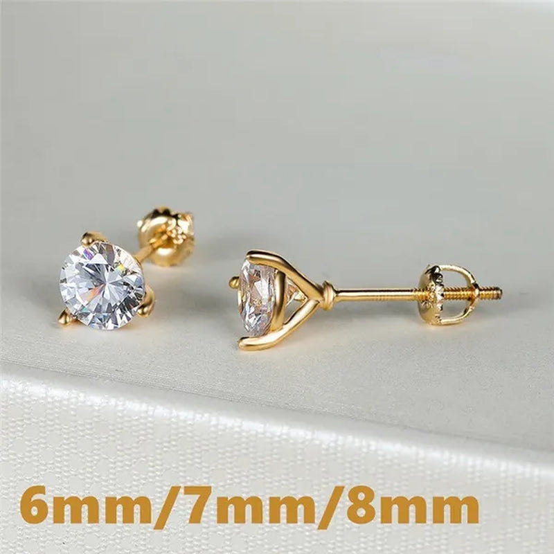 Vintage Three-Prong Martini Round Glass Stud Earrings Golden Spiral Bride Wedding Engagement Jewelry Gifts