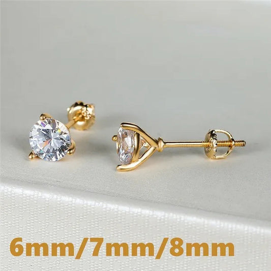 Vintage Three-Prong Martini Round Glass Stud Earrings Golden Spiral Bride Wedding Engagement Jewelry Gifts