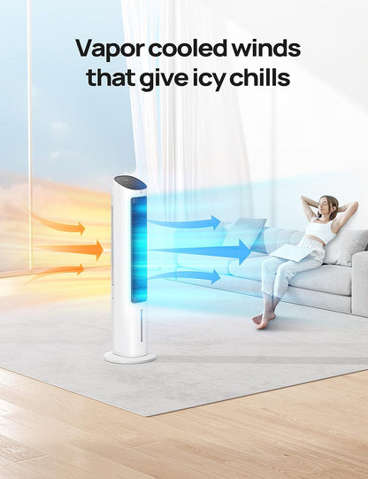 Evaporative Air Cooler, 40” Cooling Fans That Blow Cold Air, 2023 Upgrade with 80° Oscillating & Tower Fan 42 Inch, Cruiser Pro T1 Quiet Oscillating Bladeless Fan with Remote, 6 Speeds