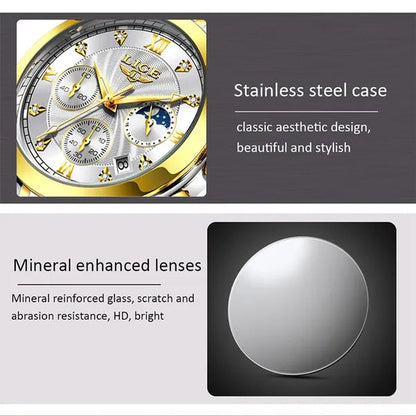 LIGE Luxury Ladies Watch Women Waterproof Rose Gold Steel Strap Women Wrist Watches Top Brand Bracelet Clocks Relogio Feminino