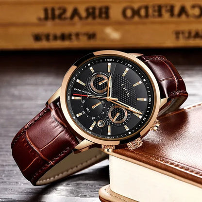 2019 LIGE New Fashion Gift Men Watch Leather Analog Quartz watches  Waterproof Chronograph Watch Sport Date Watch