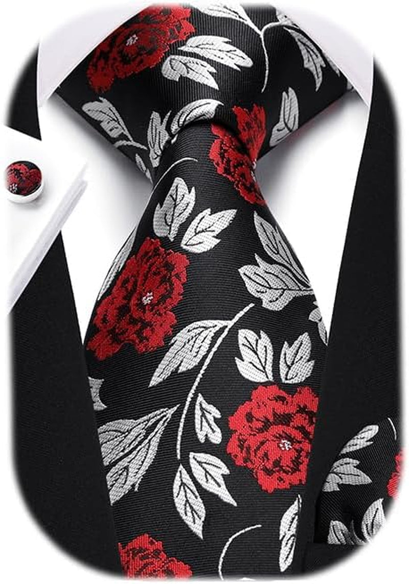 Ties for Men Floral Tie Handkerchief Cufflinks Set Formal Flower Classic Mens Necktie & Pocket Square Wedding