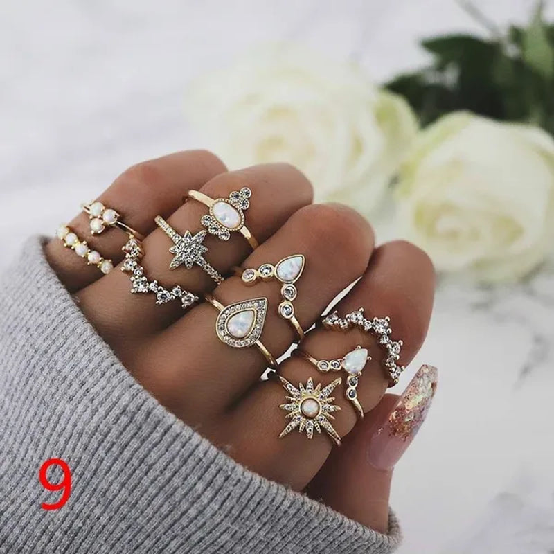 10style Retro Beauty Avatar  Coin Cross Ring Set Pattern Love Fatima Palm   Ring Set for Women