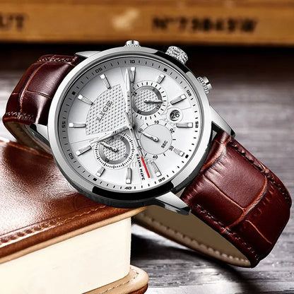 2019 LIGE New Fashion Gift Men Watch Leather Analog Quartz watches  Waterproof Chronograph Watch Sport Date Watch