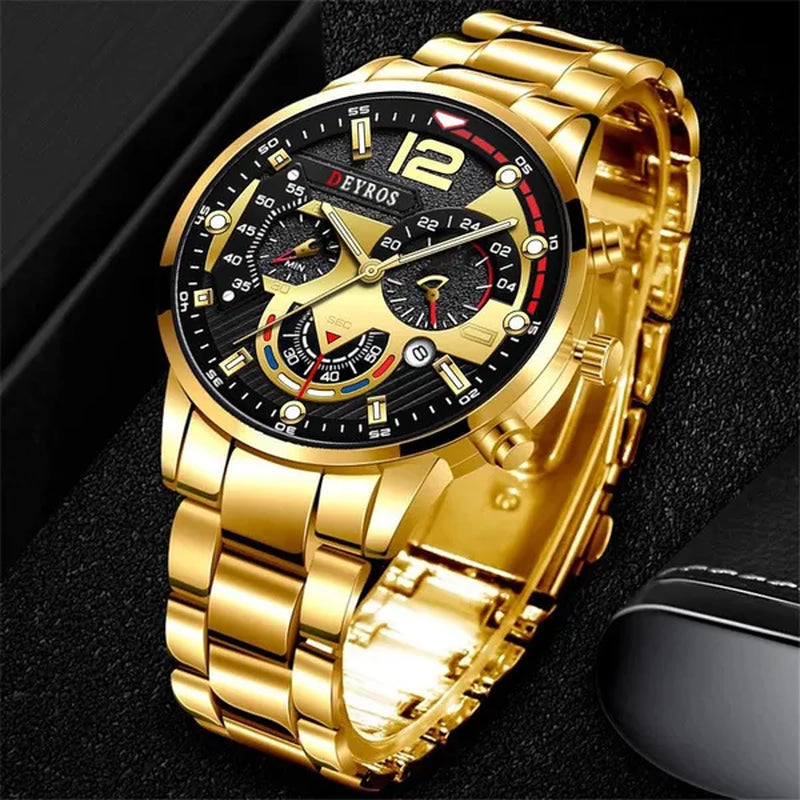 Fashion Men’s Stainless Steel Watches Luxury Quartz Wristwatch Calendar Luminous Clock Men Business Casual Watch