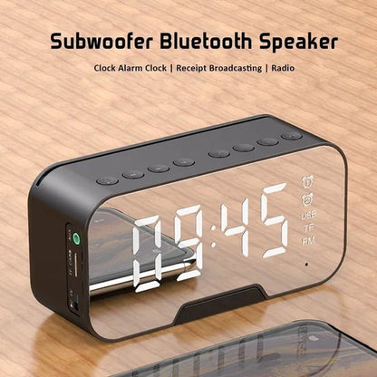 NEW Wireless Bluetooth 5.0 Speaker with Phone Holder Function Mirror LED Alarm Clock Wireless Bluetooth Speaker with FM