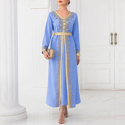 Women'S Chiffon Kaftan Abaya Dress Muslim Long Sleeve Self Tie Flowy Maxi Dress Abaya Casual Dress Dubai Outfits