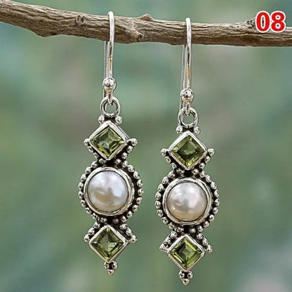 12Styles Vintage Earrings Rainbow Moonstone Earring Amethyst&Peridot&Pearl Dangle Earrings for Women Wedding Bridal Jewelry Gifts