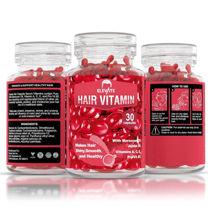 Hair Treatment Serum Oil Capsules - Conditioning Repair & Moisturizing Formula with Argan Jojoba Oils Vitamins a C E Pro Vitamin B5 Healthier Smooth Silky Thicker for Softness (1 Bottle)