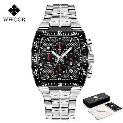 WWOOR New Watch Mens Luxury Square Big Dial Men Watch Waterproof Sports Military Chronograph Quartz Wristwatch Relogio Masculino