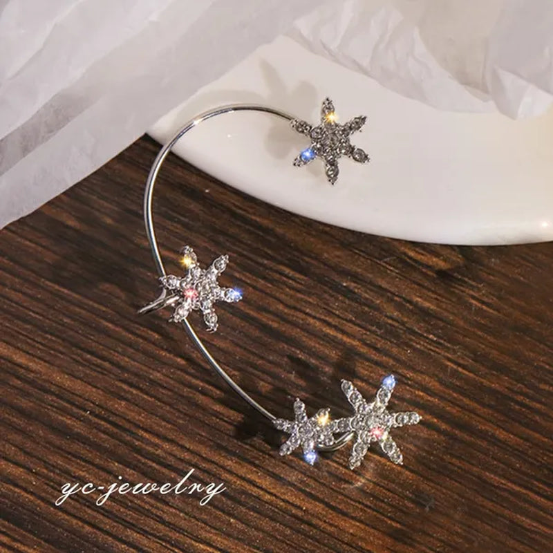 Shining Zircon Snowflake Ear Cuff for Women Non Piercing hanging ears Ear Clips Diamond Ear Hook Party Wedding Jewelry Gifts