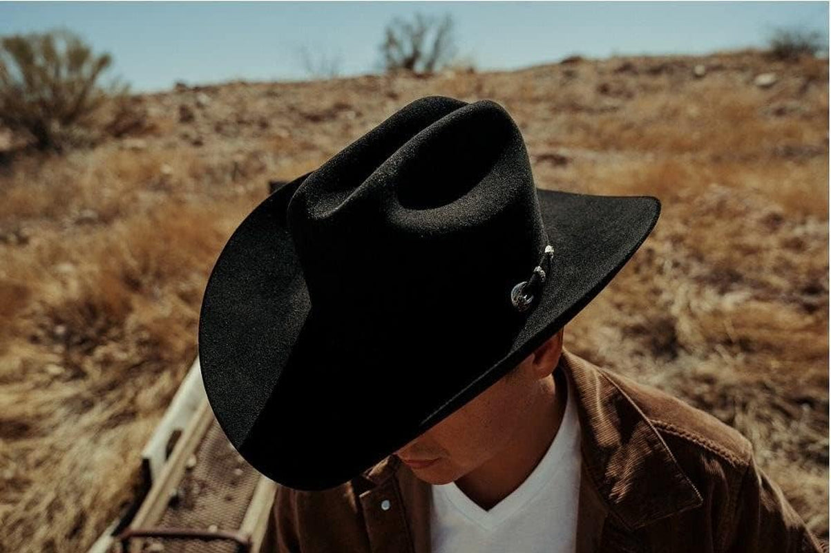 Western Cowboy Hat for Men Women Classic Fedora Hat with Buckle Belt (Size:M-L)