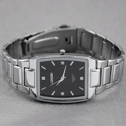 Fashion Men Stainless Steel Square Dial Quartz Wrist Watch Casual Diamond Bracelet Black White