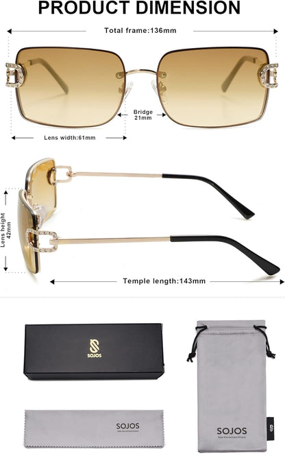 Vintage Rectangle Sunglasses for Women,Trendy Rimless 90S UV400 Womens Y2K Shades SJ1178