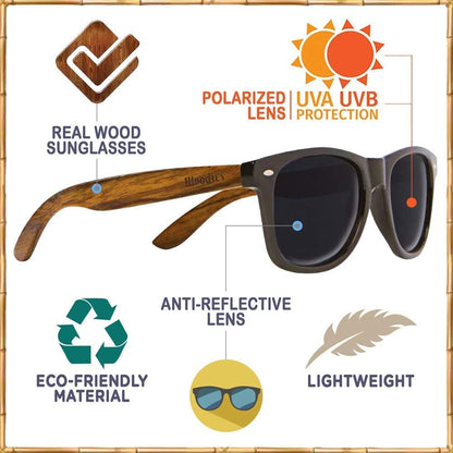 Walnut Wood Sunglasses with Dark Polarized Lenses for Men and Women | 100% UVA/UVB Ray Protection