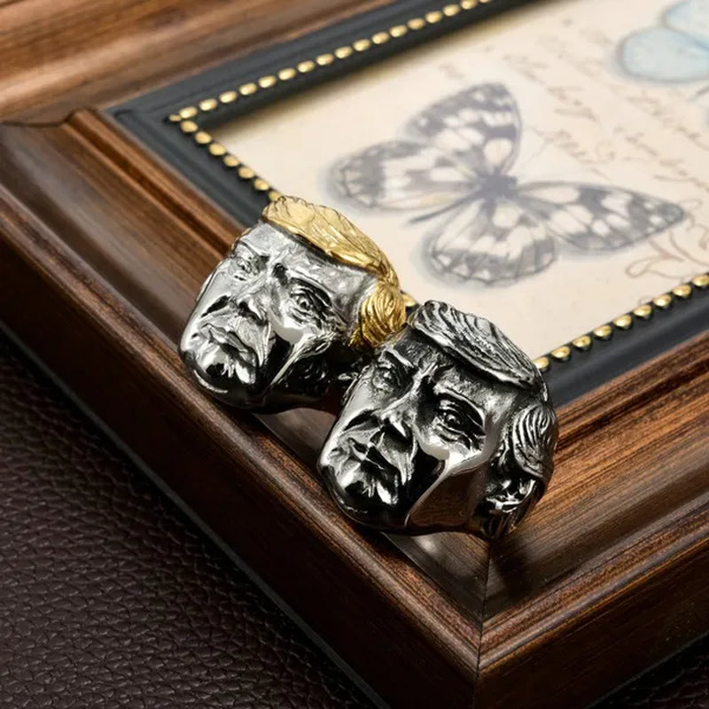 USA President Trump Statue Commemorative Coin Rings Trump Supporters Titanium Steel Jewelry Successfully Elected Souvenir Gift