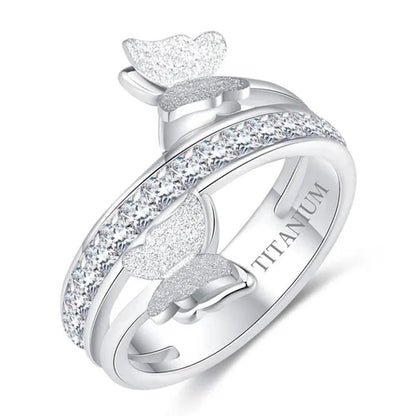 Women Titanium Eternity Ring Crystal Anniversary Butterfly Wedding Engagement Band Size 6-9