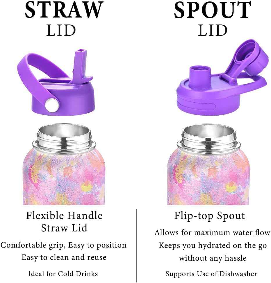 Personalized Insulated Water Bottle with Paracord Handle Straw Lid & Spout Lid, Vacuum Stainless Steel Wide Mouth Water Bottle for Adults 24 Oz, 32 Oz, 40 Oz