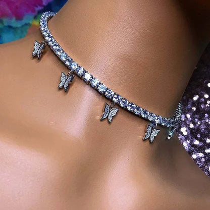 YUNSEABUY Little Butterfly Pendant Full Diamond Choker Necklace for Women Girls Jewelry