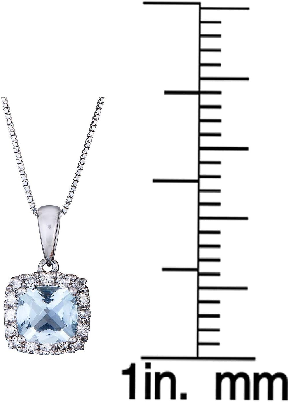 Women'S 10K White Gold Genuine Aquamarine Pendant with Diamonds (Cushion-Cut) Shaped (GJ16156P-AQ)