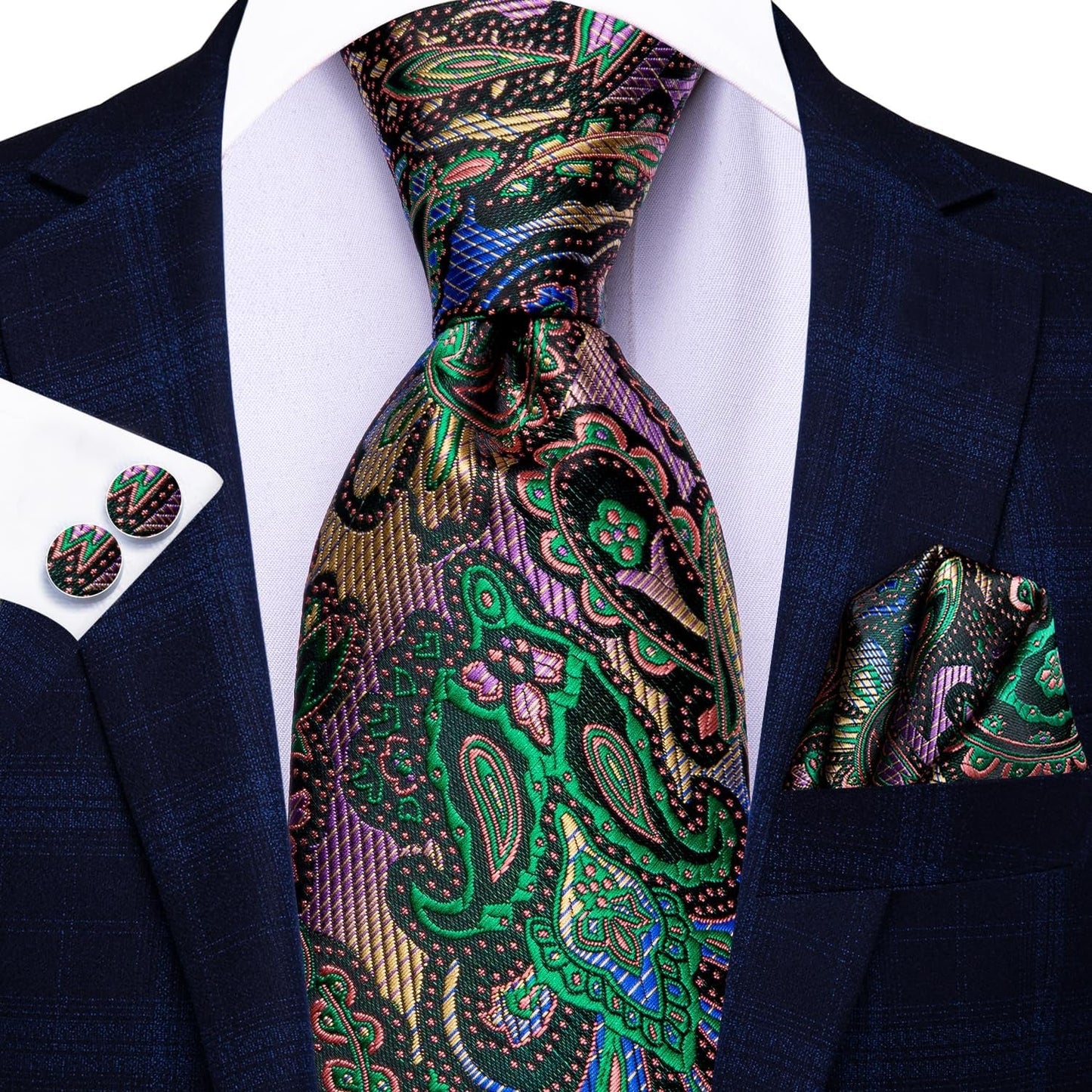Silk Paisley Ties for Men Necktie Pocket Square Cufflinks Set Foral Tie Sets Formal Business