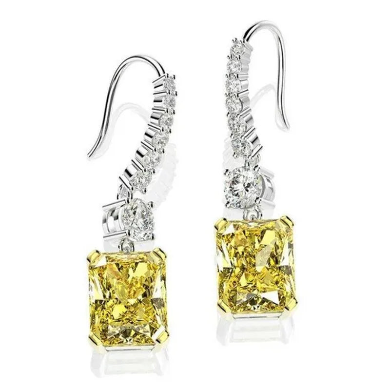 Fashion Bridal Wedding Earrings Hook Yellow Topaz Drop Earrings for Women Fine Jewelry Gift