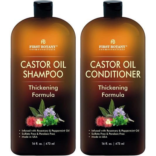 Castor Oil Shampoo and Conditioner - an anti Hair Loss Set Thickening Formula for Hair Regrowth, anti Thinning Sulfate Free for Men & Women anti Dandruff Treatment - 16 Oz