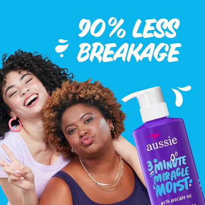 3 Minute Miracle Moist Deep Conditioner for Dry Hair, Avocado & Jojoba Oil, Safe for Color Treated Hair, Nourishing Hydration, Silky Shine, Paraben-Free, 16 Fl Oz Each, Triple Pack