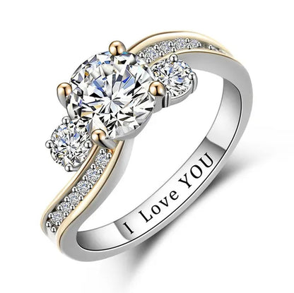 “The Story Of Us” Round Cut Pave Three Stone Accent Promise Bridal Engagement Wedding Anniversary Diamond Band Ring