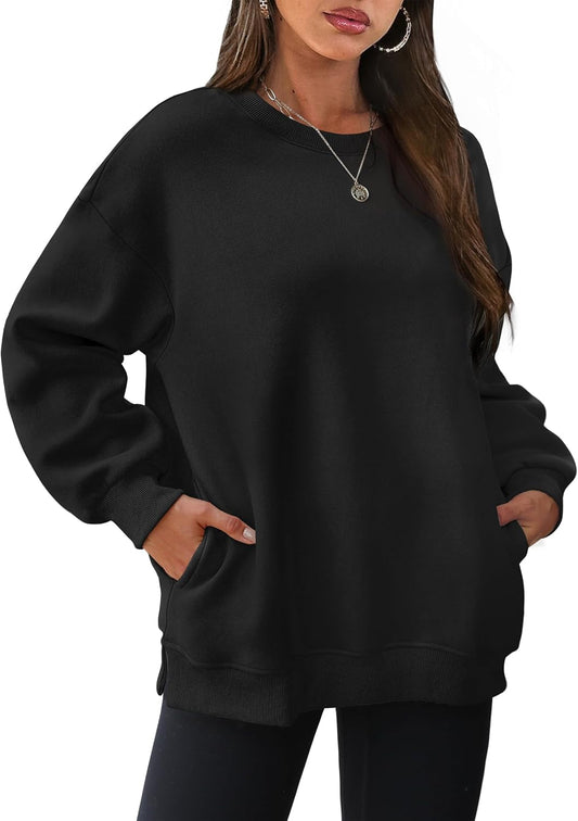 Womens Oversized Sweatshirts Crewneck Long Sleeve Tops Fleece Pullover Fall Fashion Clothes with Pocket