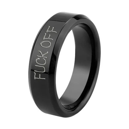 Fuck off Retro Steel Ring Black Silver Tone Male Simple Rings Jewelry Accessories Gifts
