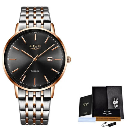LIGE Luxury Ladies Watch Waterproof Rose Gold Steel Strap Women Wrist Watches Top Brand Bracelet Clocks Montre Femme
