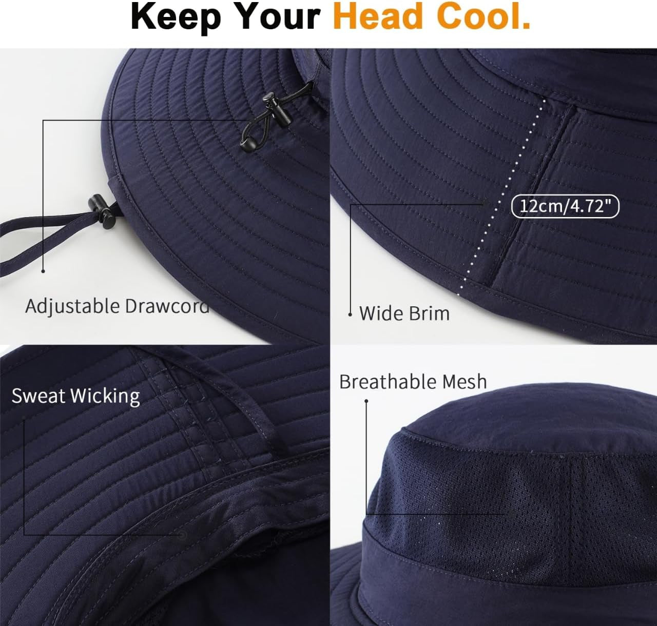 UPF50+ Mens Sun Hat Wide Brim Fishing Hat Foldable Large Brim UV Protection Sun Hat for Men Women Beach Gardening