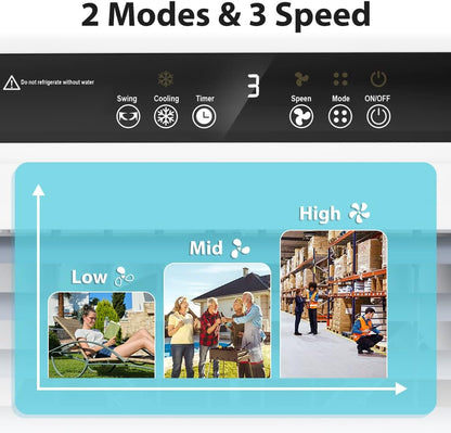 Evaporative Air Cooler, 3500 CFM Swamp Cooler with 11 Gallon Remote, Portable Water Cooling Fan with Scroll Casters, 3 Speed Cooling Fan, 4 Ice Packs for Office Garage Outdoor Commercial