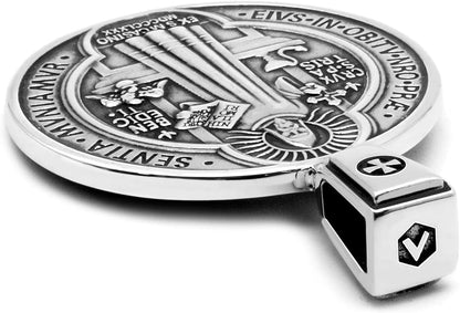 ® Best Saint Benedict Medal Protection Cross Sacramental Christian Amulet Exorcism Solid 925 Sterling Silver Pendant Necklace + Velvet Pouch, Polishing Cloth, Fine Gift Box