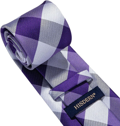 Ties for Men Plaid Checkered Tie with Pocket Square Woven Business Formal Necktie Handkerchief Set Wedding Party