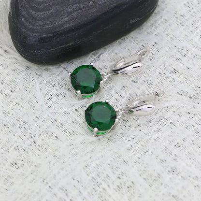 925 Sterling Silver Bridal Jewelry Sets Green Emerald Drop Earrings Ring Pendant Necklace Bracelet 4pcs Birthday Gift for Women