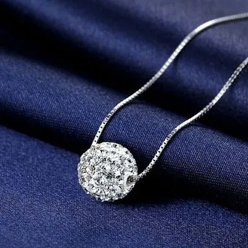 Women's Fashion 925 Sterling Silver Ball Pendant Crysta Diamond Choker Necklace Jewelry