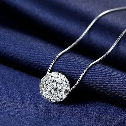 Women's Fashion 925 Sterling Silver Ball Pendant Crysta Diamond Choker Necklace Jewelry