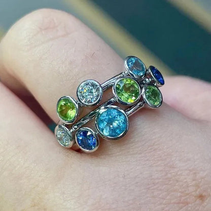 Trendy 925 Sterling Silver Gemstone Rings for Women Bridal Engagement Wedding Rings Jewelry Gift