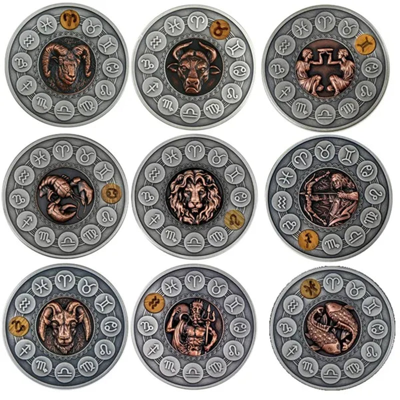 Zodiac 12 Constellation Relief Painting Commemorative Coins Replica Collectible Souvenir Gift