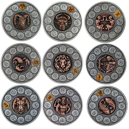 Zodiac 12 Constellation Relief Painting Commemorative Coins Replica Collectible Souvenir Gift