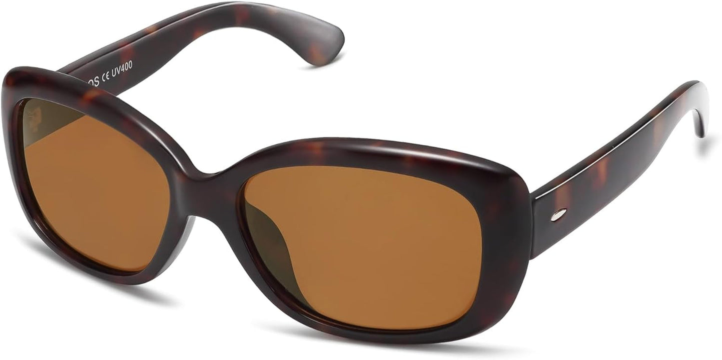 Vintage Square Sunglasses for Women Polarized UV Protection Havana Frame