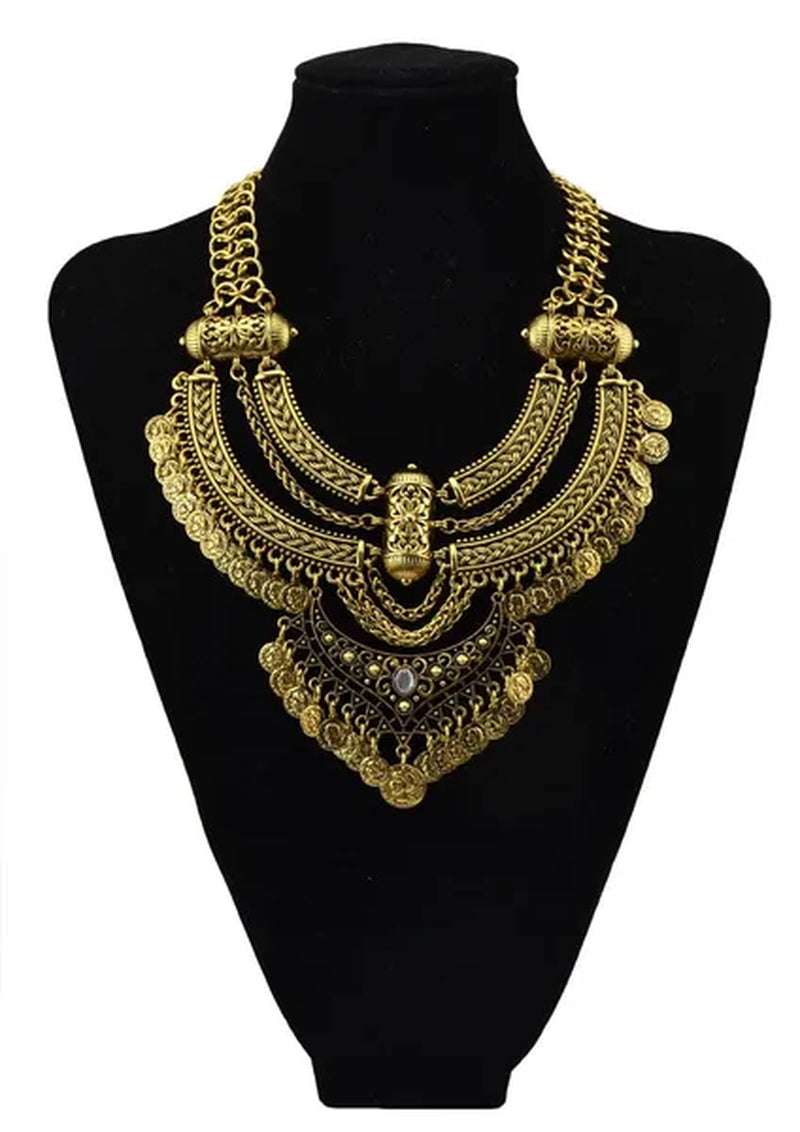 Vintage Silver Gold Chains Fine Jewelry Coins Tassel Choker Necklace Women Big Flower Moon Statement Necklace