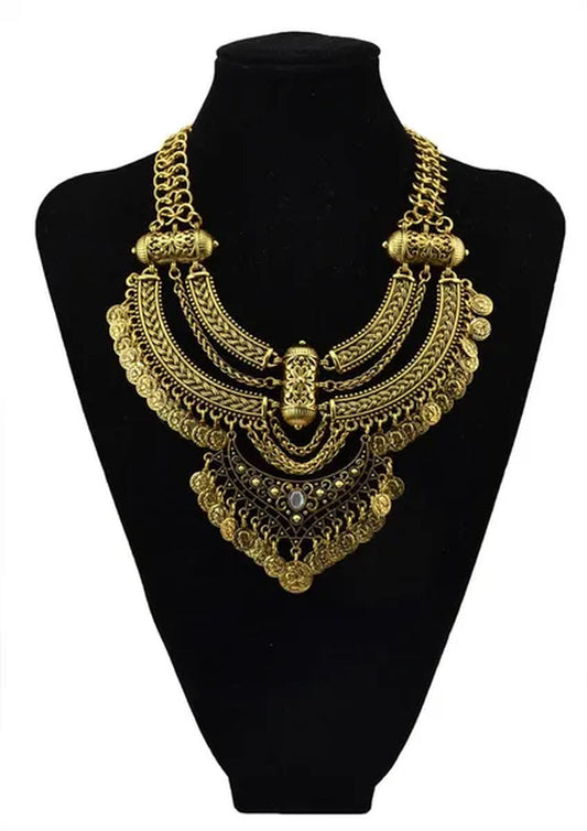 Vintage Silver Gold Chains Fine Jewelry Coins Tassel Choker Necklace Women Big Flower Moon Statement Necklace