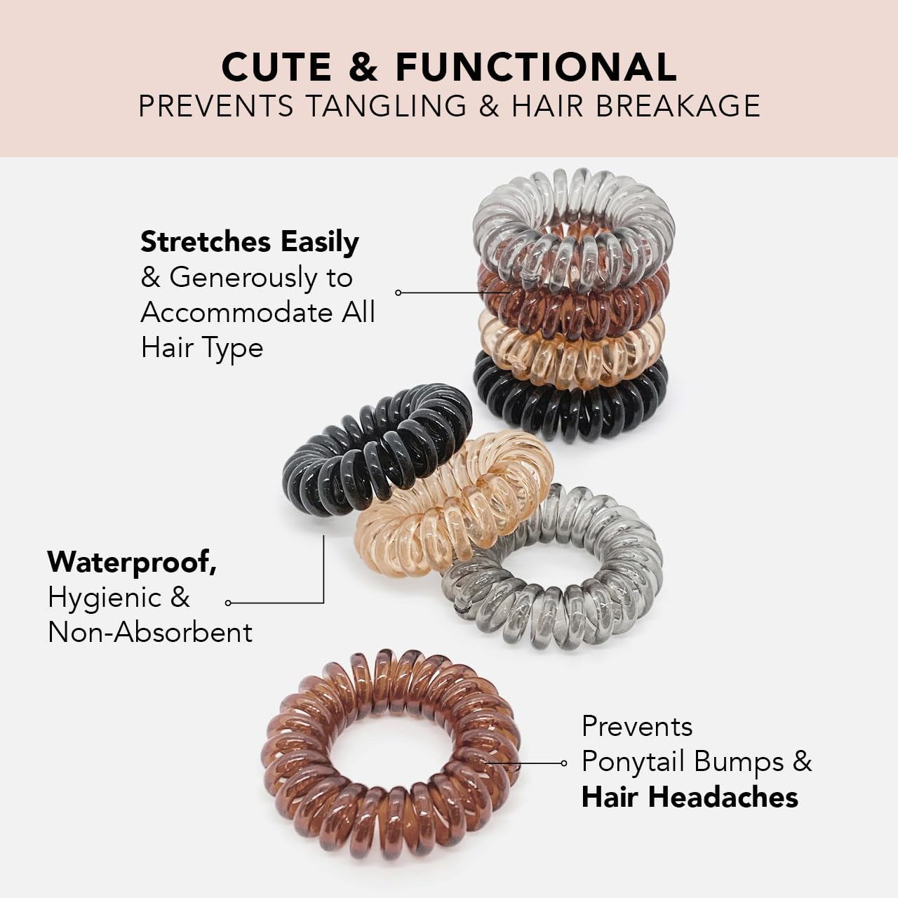 Spiral Hair Ties for Women, Coil Hair Ties for Thick Hair, No Crease Hair Tie, Spiral Hair Ties No Damage, Hair Coils & Phone Cord Hair Ties for Thin Hair, Hair Ties Spiral, 8Pcs (Brunette)