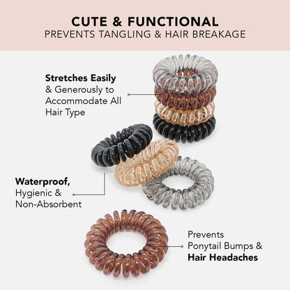Spiral Hair Ties for Women, Coil Hair Ties for Thick Hair, No Crease Hair Tie, Spiral Hair Ties No Damage, Hair Coils & Phone Cord Hair Ties for Thin Hair, Hair Ties Spiral, 8Pcs (Brunette)