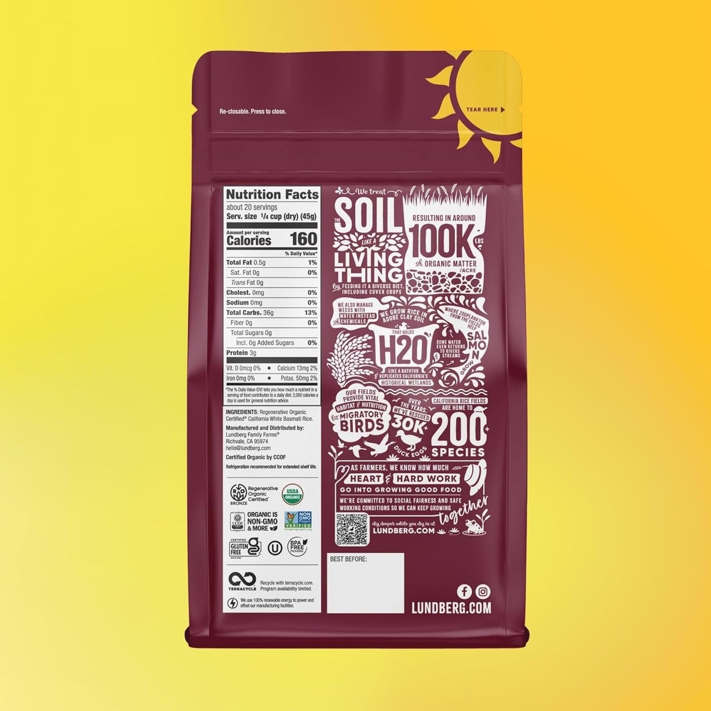 White Basmati Rice, Regenerative Organic Certified – Non-Sticky, Fluffy & Aromatic Long-Grain Rice, Responsibly Grown in California, 32 Oz