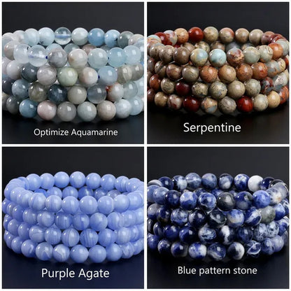 8mm Tiger Eye/Amethyst/Aquamarine/Agate/ Gemstone Bracelet Round Beads Stretch Bracelet Handmade Chakra Healing Stone Jewelry for Women Men Girls