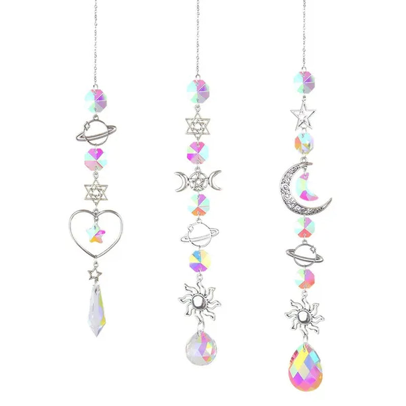 3 Styles Crystal Wind Chime Moon Sun Catcher Diamond Prisms Pendant Dream Catcher Rainbow Chaser Hanging Drop Home Garden Decor Windchime